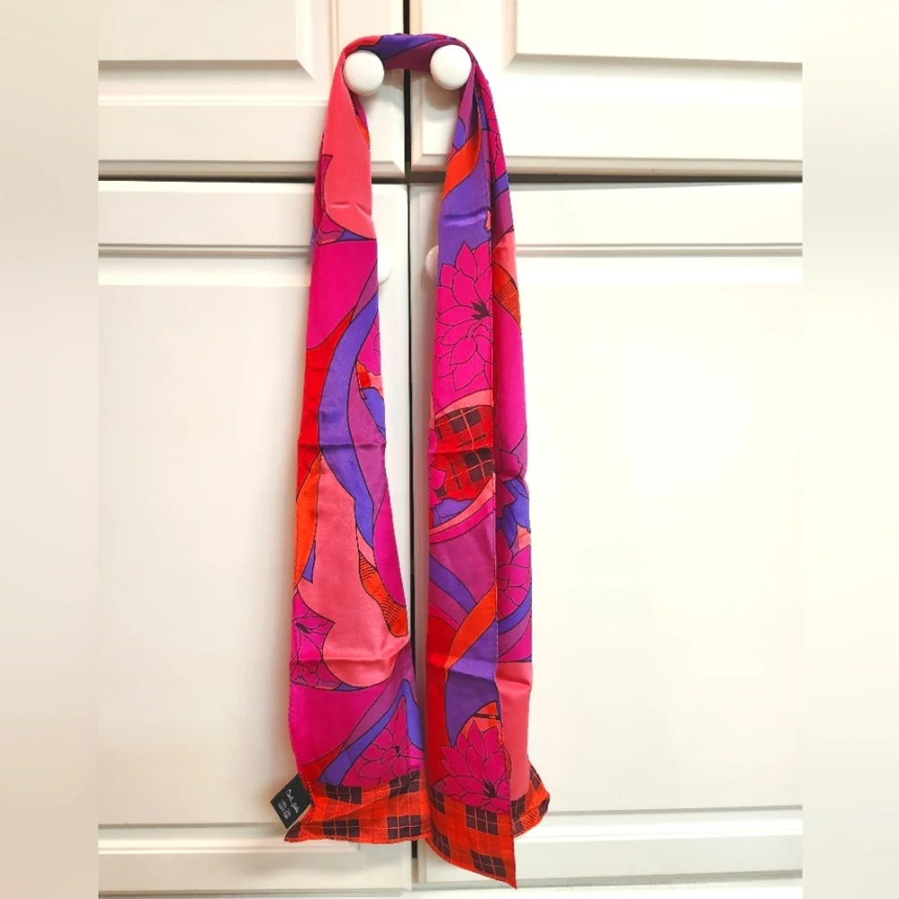 Carole Little Abstract Floral/Plaid Silk Oblong Scarf